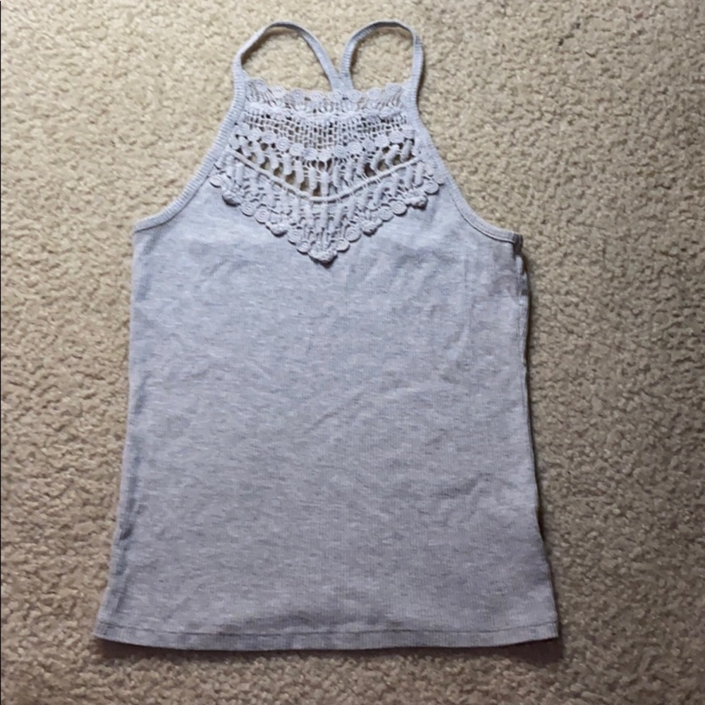 Gray Tank Top with Lace Design.